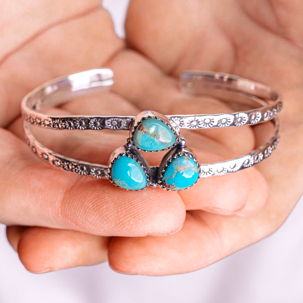Emerald Valley Turquoise Cuff Bracelet Adjustable (.925 Sterling Silver)
