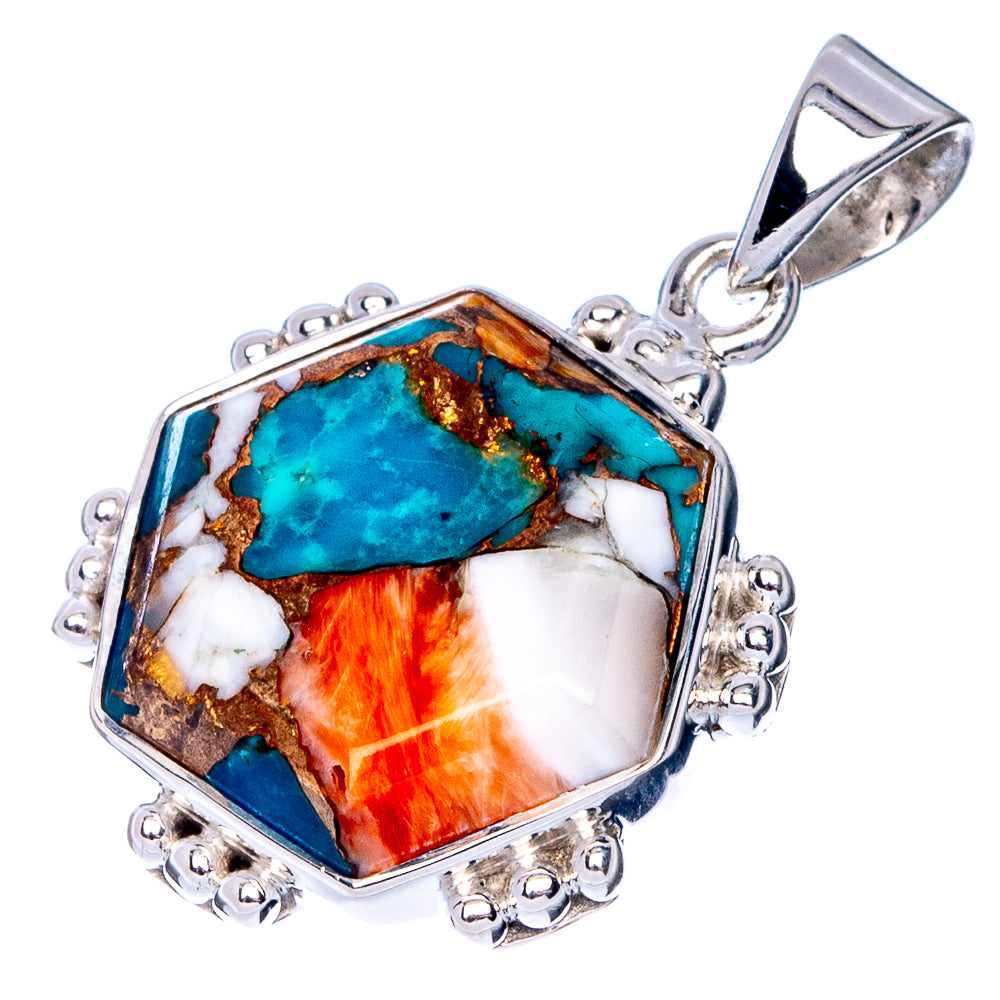 Premium Spiny Oyster Turquoise Pendant 1 1/8" (925 Sterling Silver) P41164