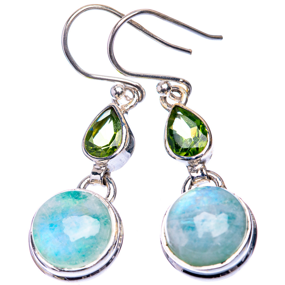 Green Moonstone, Peridot Earrings 1 1/2" (925 Sterling Silver) E432550