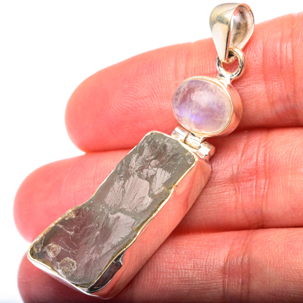 Raw Aquamarine, Rainbow Moonstone Pendant 2 1/8" (925 Sterling Silver) PD38544