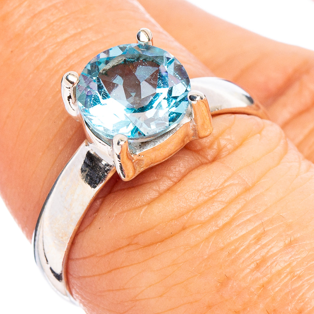 Faceted Blue Topaz Ring Size 7.75 (.925 Sterling Silver)