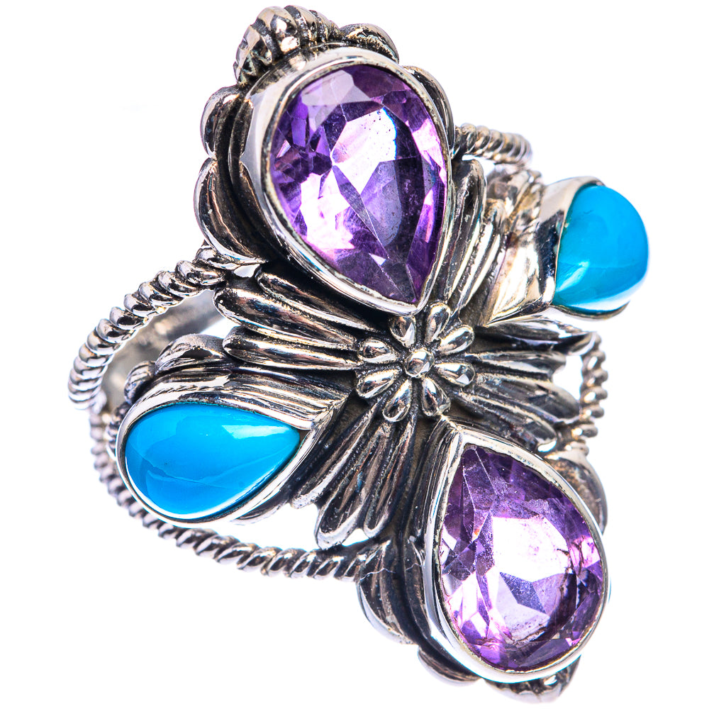 Large Faceted Amethyst, Sleeping Beauty Turquoise Ring Size 9 (925 Sterling Silver) RING143483