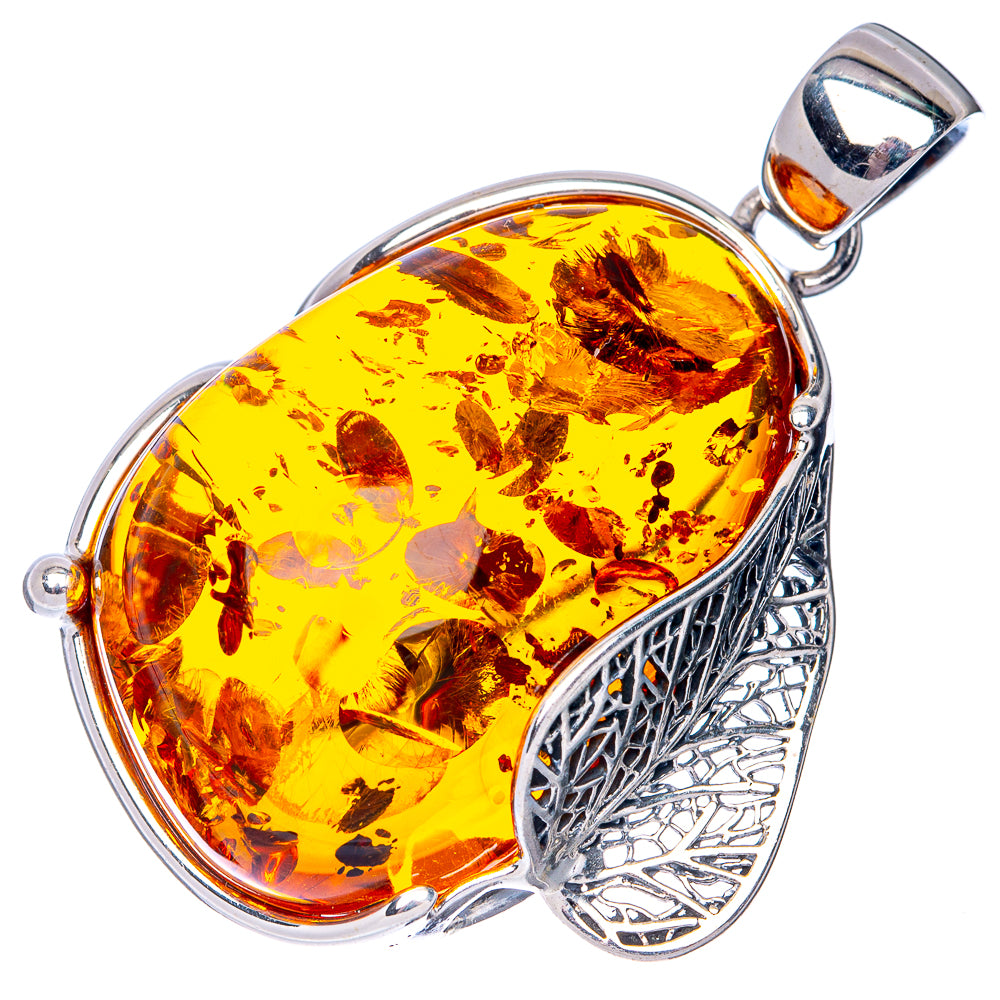 Anasilvercos Baltic Amber Pendant 1 3/4" (925 Sterlnig Silver)