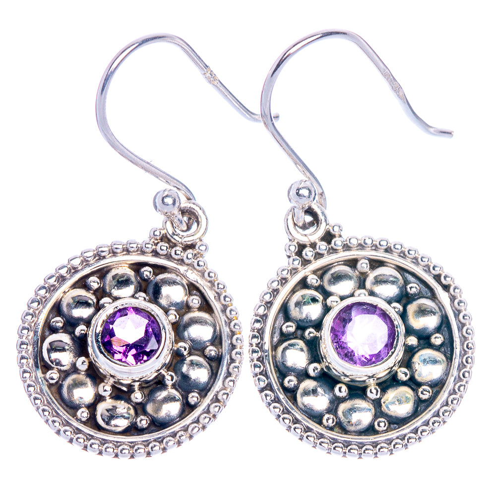 Faceted Amethyst Earrings 1 1/4" (925 Sterling Silver) E1010