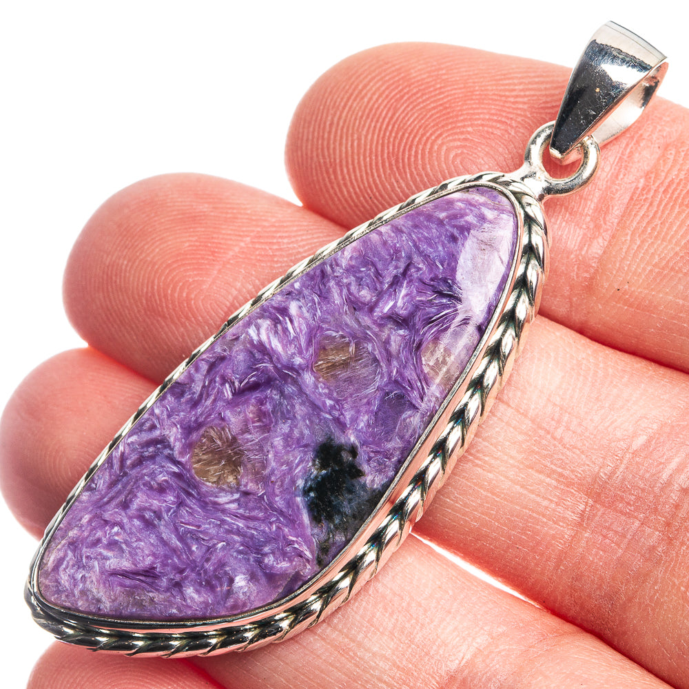 Charoite 925 Sterling Silver Pendant 2"