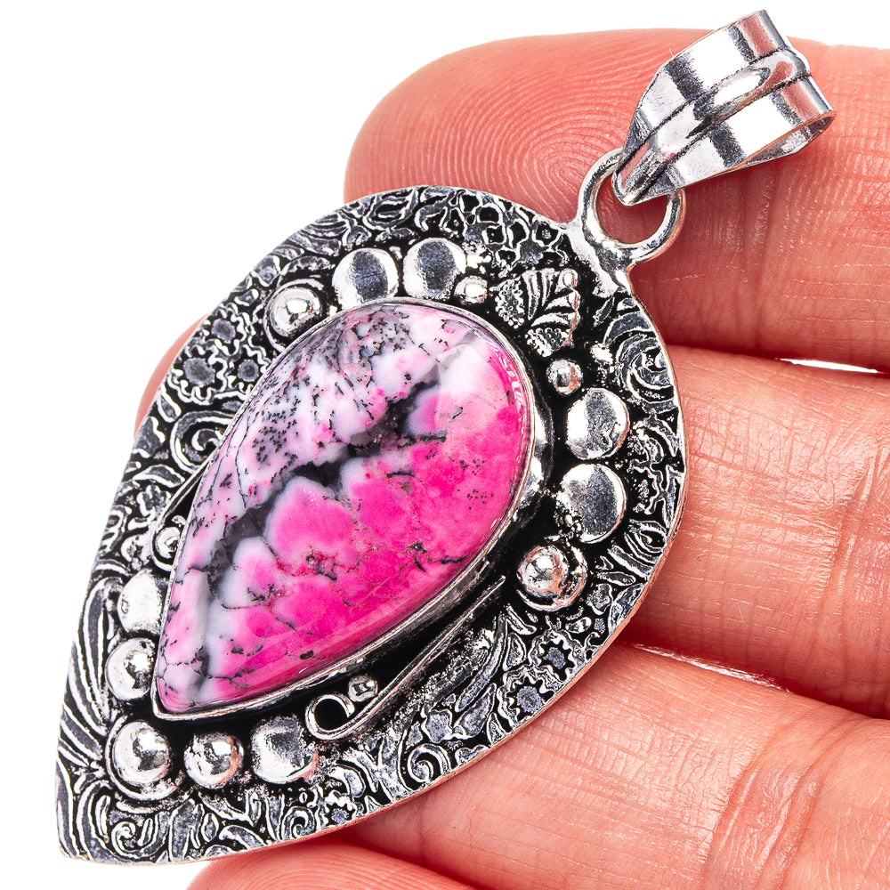 Pink Dendritic Opal Pendant 2 1/4" (German Silver)