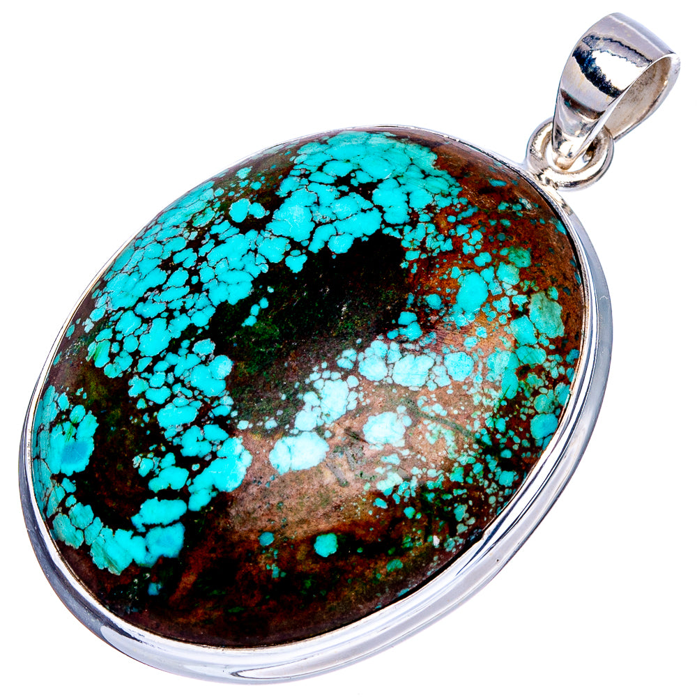 Premium Tibetan Turquoise Pendant 1 7/8" (.925 Sterling Silver)