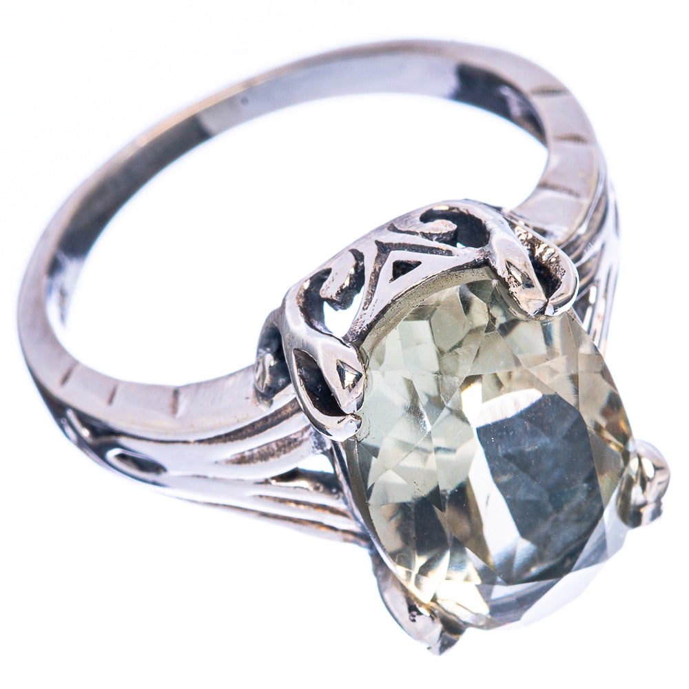 Faceted Green Amethyst Ring Size 8 (925 Sterling Silver) R2504