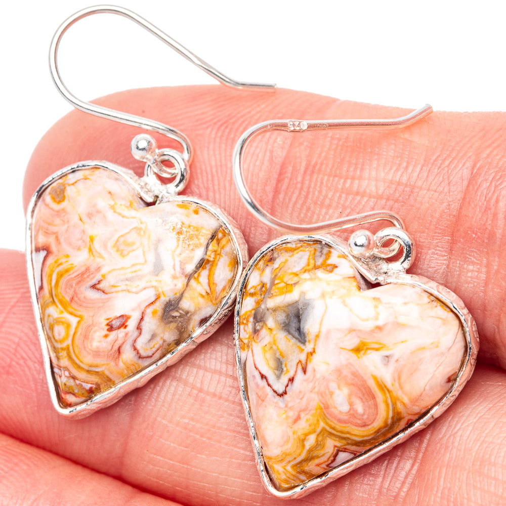 Crazy Lace Agate Heart 925 Sterling Silver Earrings 1 1/4" (925 Sterling Silver) E1441