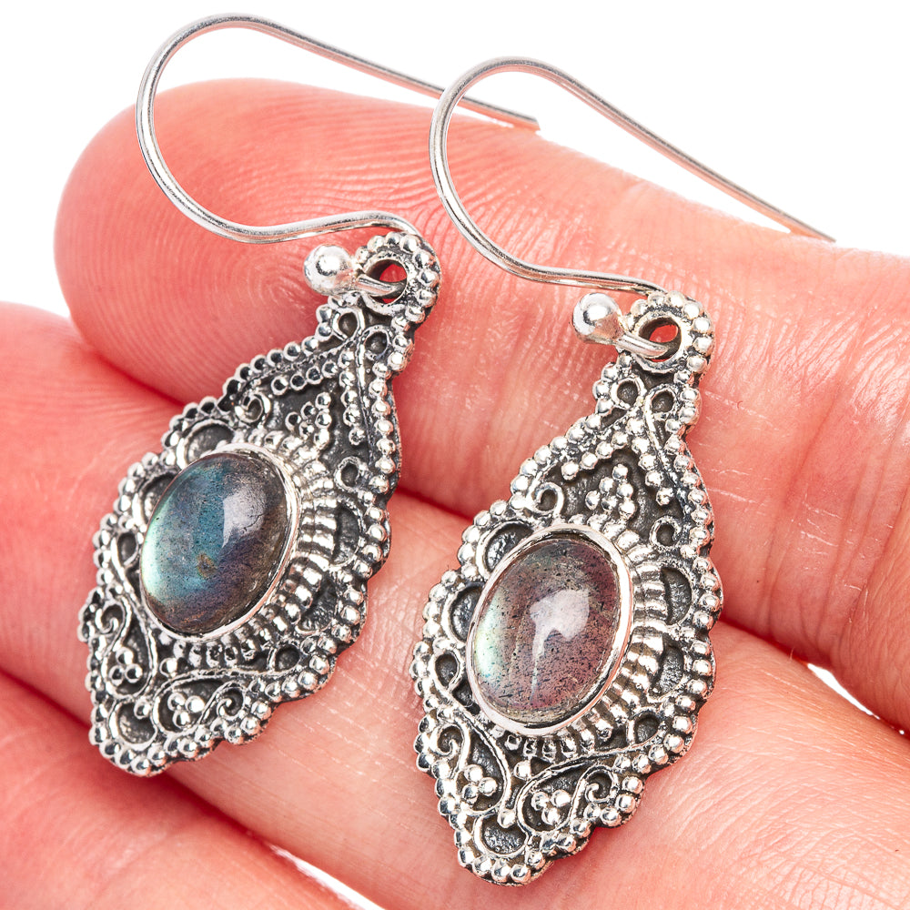 Labradorite Earrings 1 1/2" (925 Sterling Silver) E1136