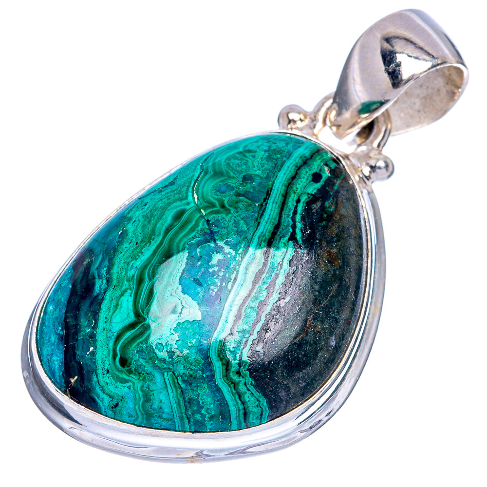 Malachite In Chrysocolla Pendant 1 3/8" (925 Sterling Silver) P40592