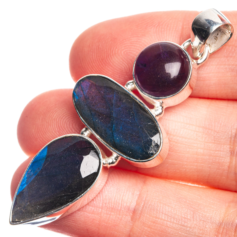 Labradorite, Amethyst 925 Sterling Silver Pendant 2 1/8"