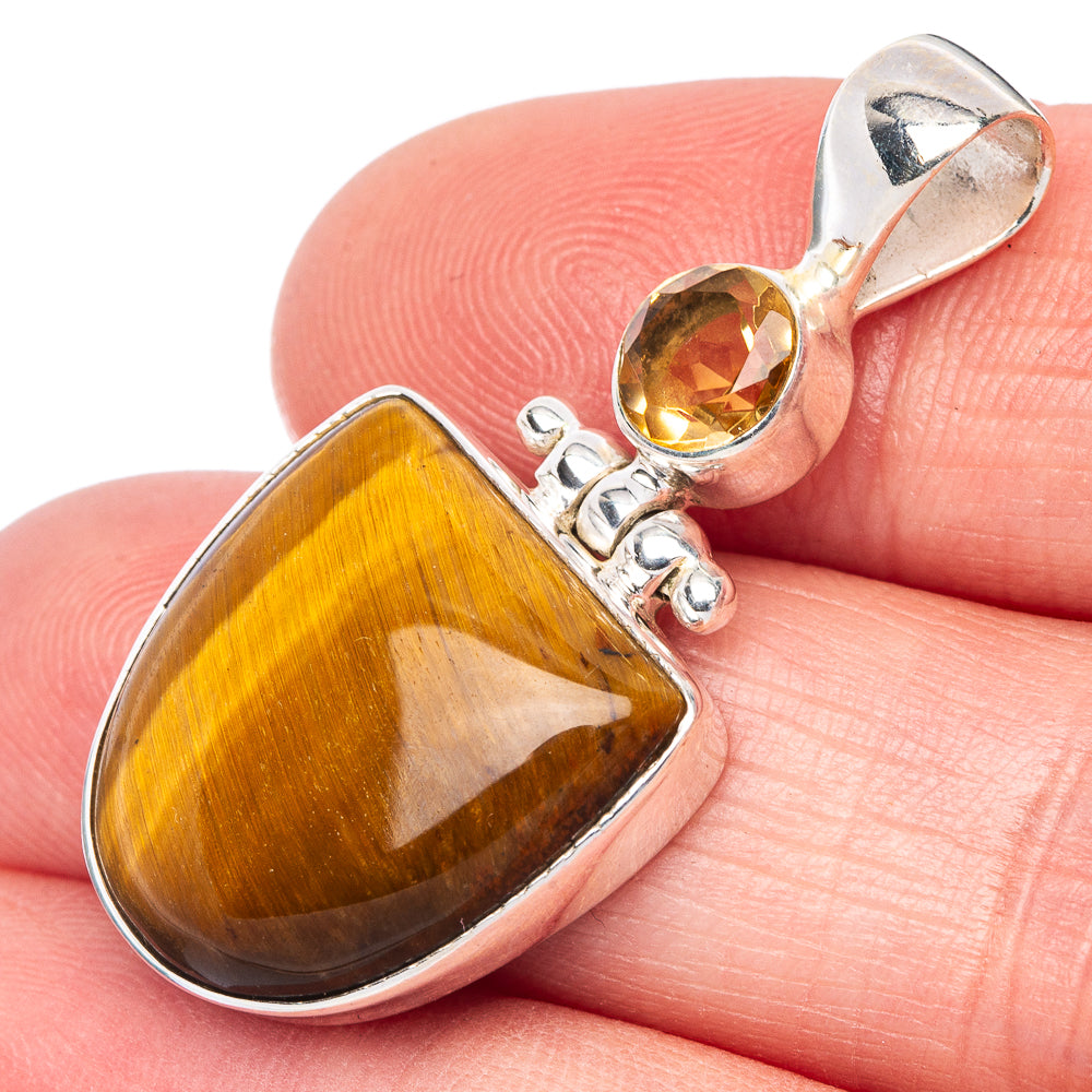 Tiger Eye, Citrine Pendant 1 3/8" (925 Sterling Silver) P41041
