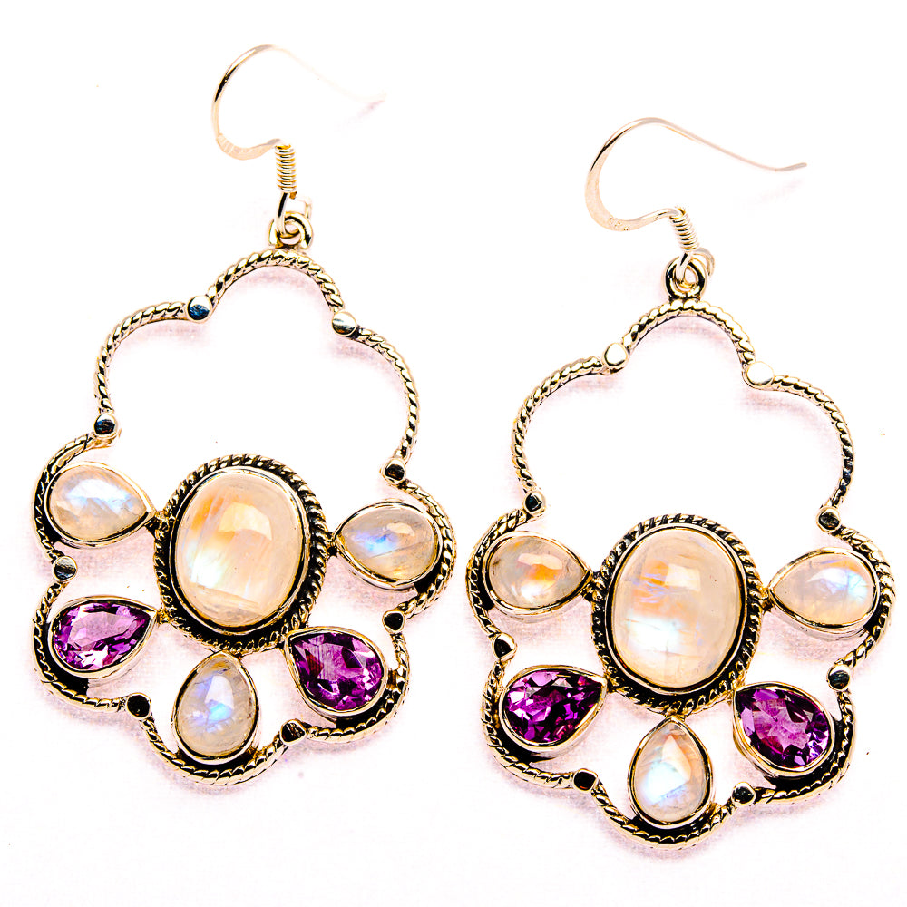 Signature Rainbow Moonstone, Amethyst 925 Sterling Silver Earrings 2 1/4" (925 Sterling Silver) EARR431953