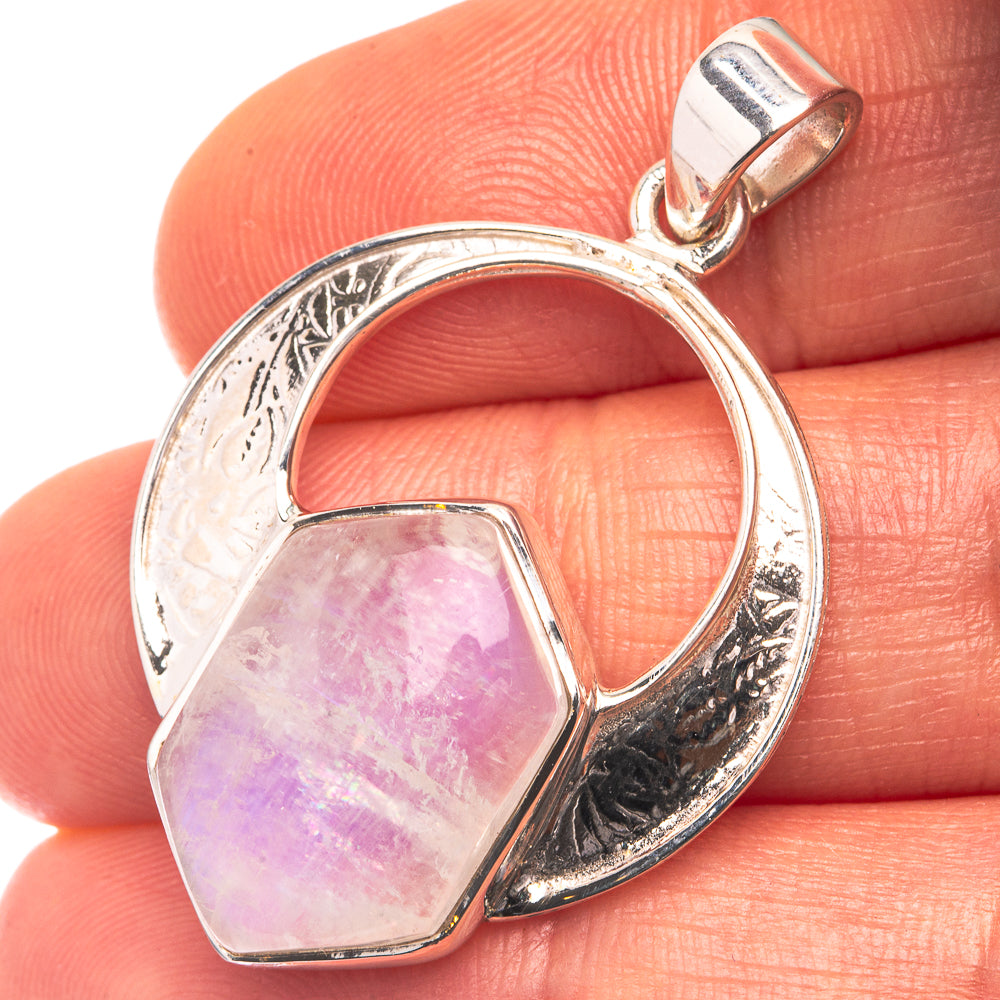 Premium Signature Rainbow Moonstone Pendant 1 1/2" (925 Sterling Silver) P38792