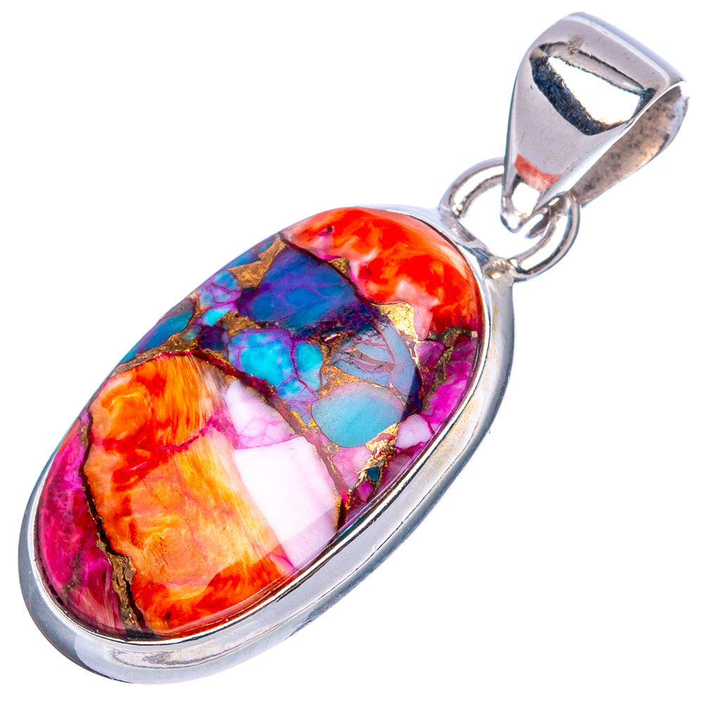 Kingman Pink Dahlia Turquoise Pendants 1 1/4" (925 Sterling Silver) P42374