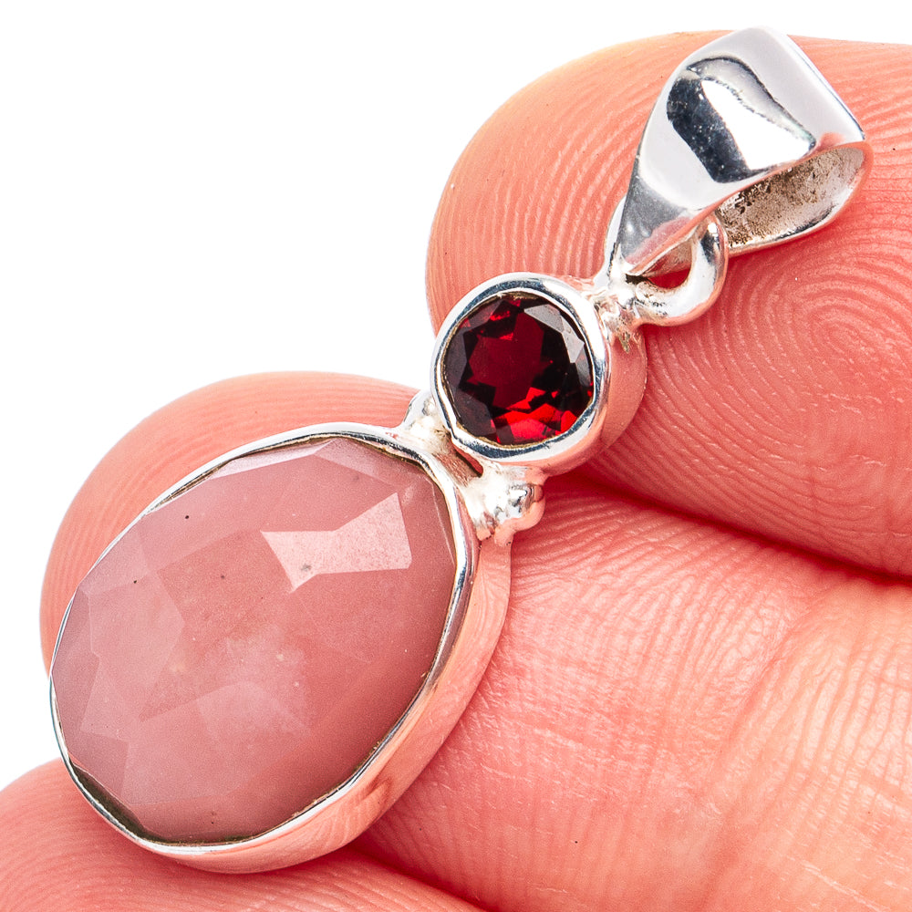 Dainty Pink Opal, Garnet Pendant 1 1/4" (925 Sterling Silver) P45279