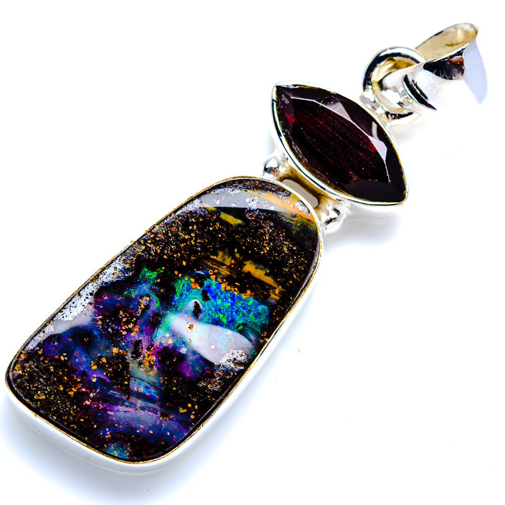 Boulder Opal, Black Onyx 925 Sterling Silver Pendant 1 3/4" (925 Sterling Silver) PD38341