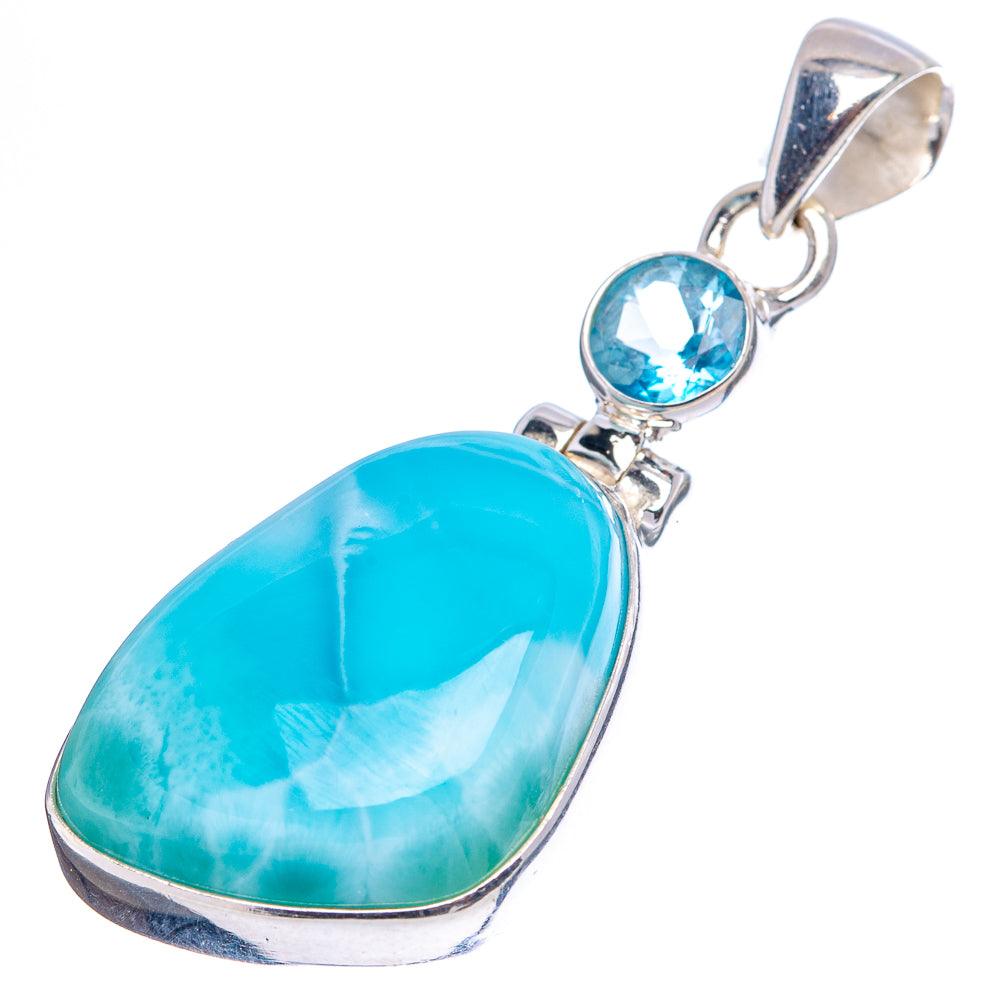 Premium Larimar, Blue Topaz Pendant 1 3/4" (.925 Sterling Silver)