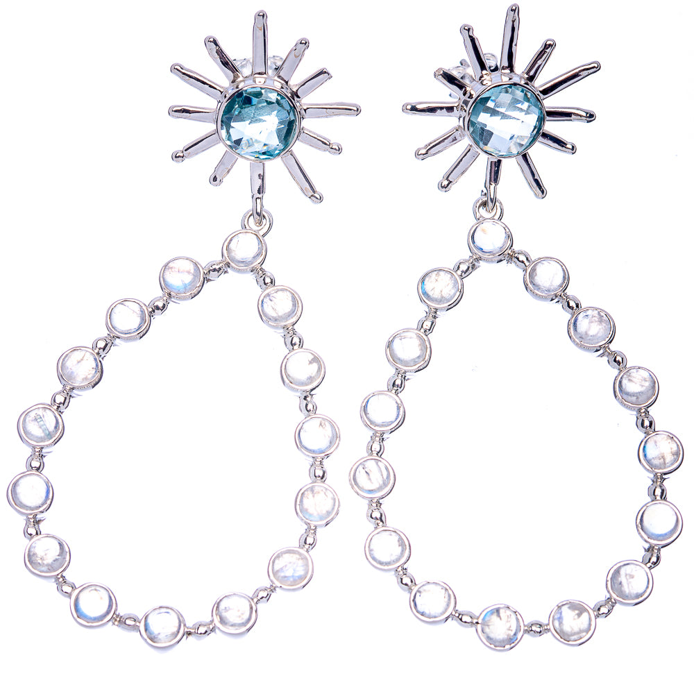 Signature Blue Topaz, Rainbow Moonstone Earrings 2 3/4" (925 Sterling Silver) E1085
