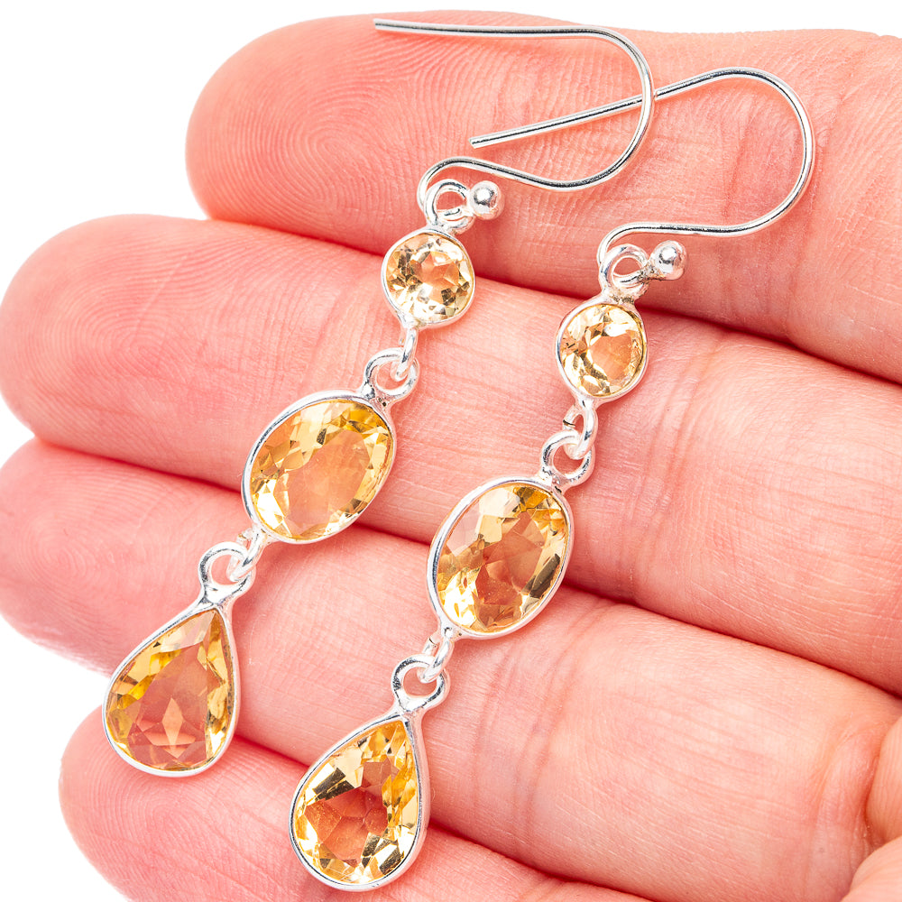 Citrine Earrings 2 1/8" (925 Sterling Silver) E3077