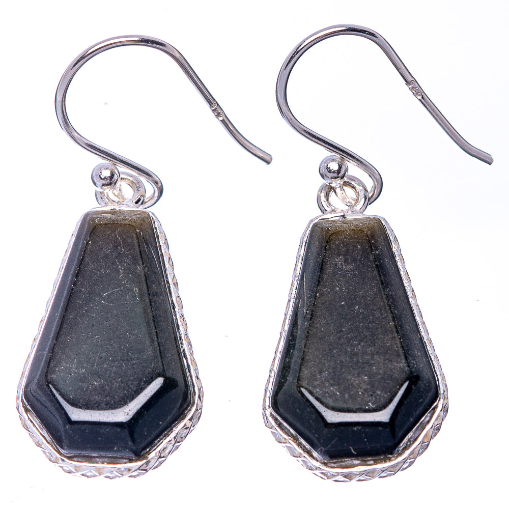 Gold Sheen Obsidian 925 Sterling Silver Earrings 1 3/8" (925 Sterling Silver) E1433