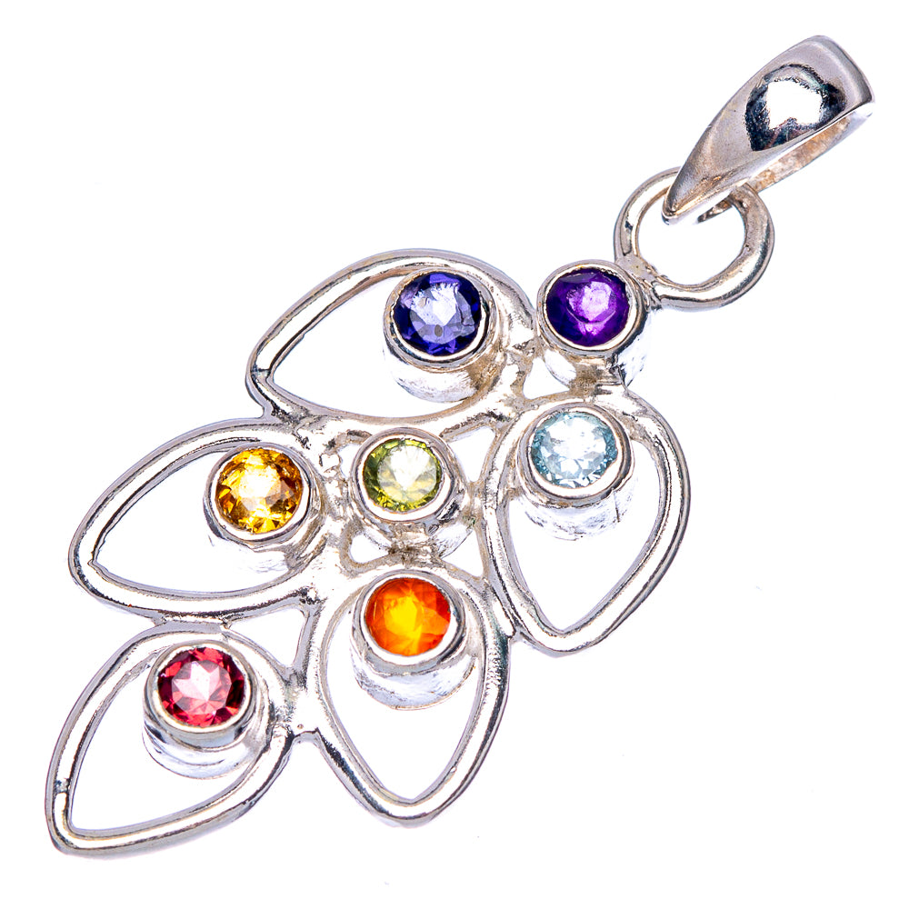 Rainbow Chakra Leaf Pendant 1 1/2" (925 Sterling Silver) P40513