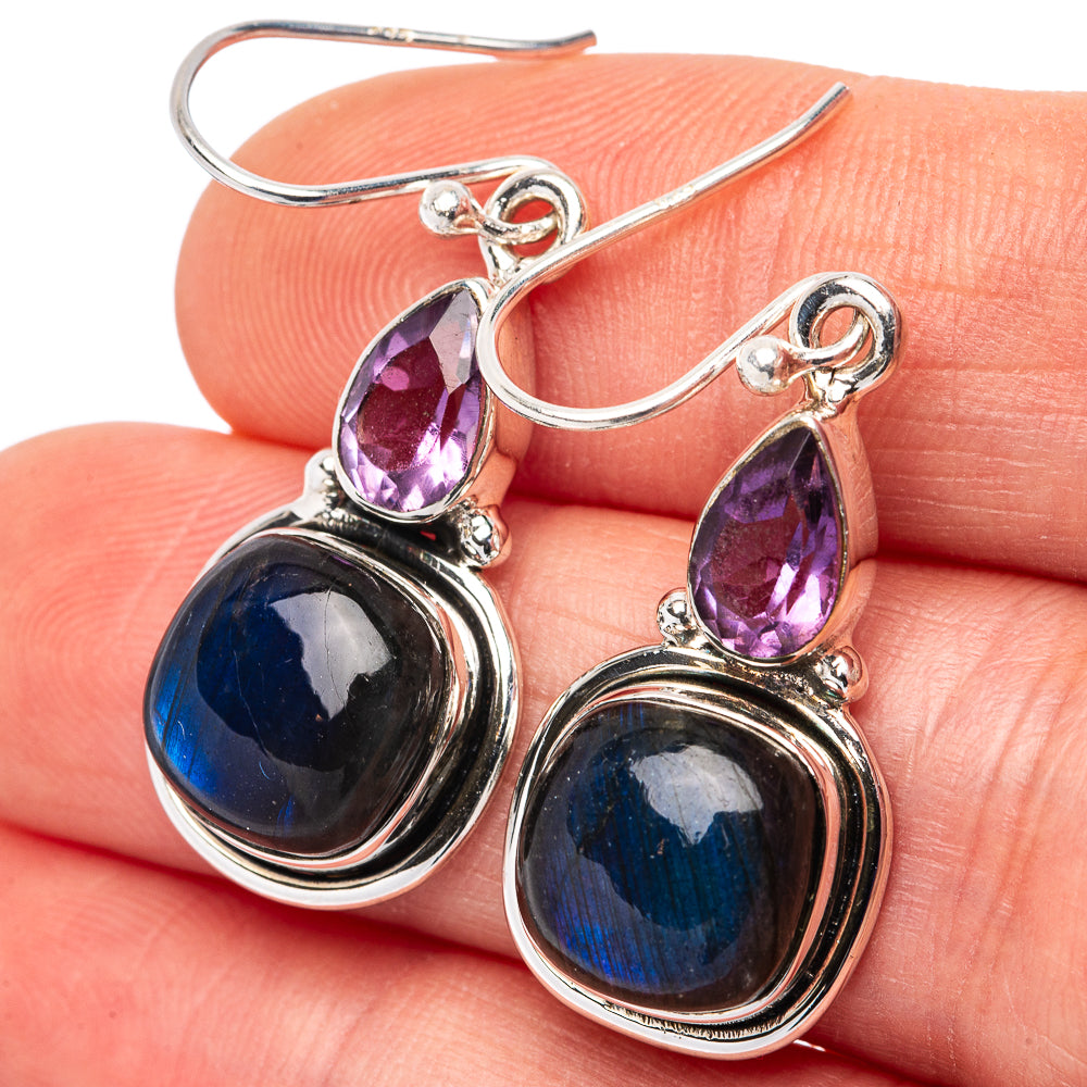 Labradorite Earrings 1 1/2" (.925 Sterling Silver)