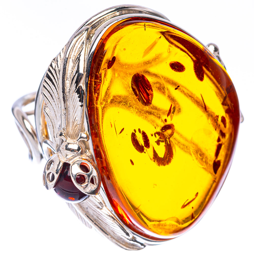 Baltic Amber Ladybug Ring Size 8 (925 Sterling Silver) R1899