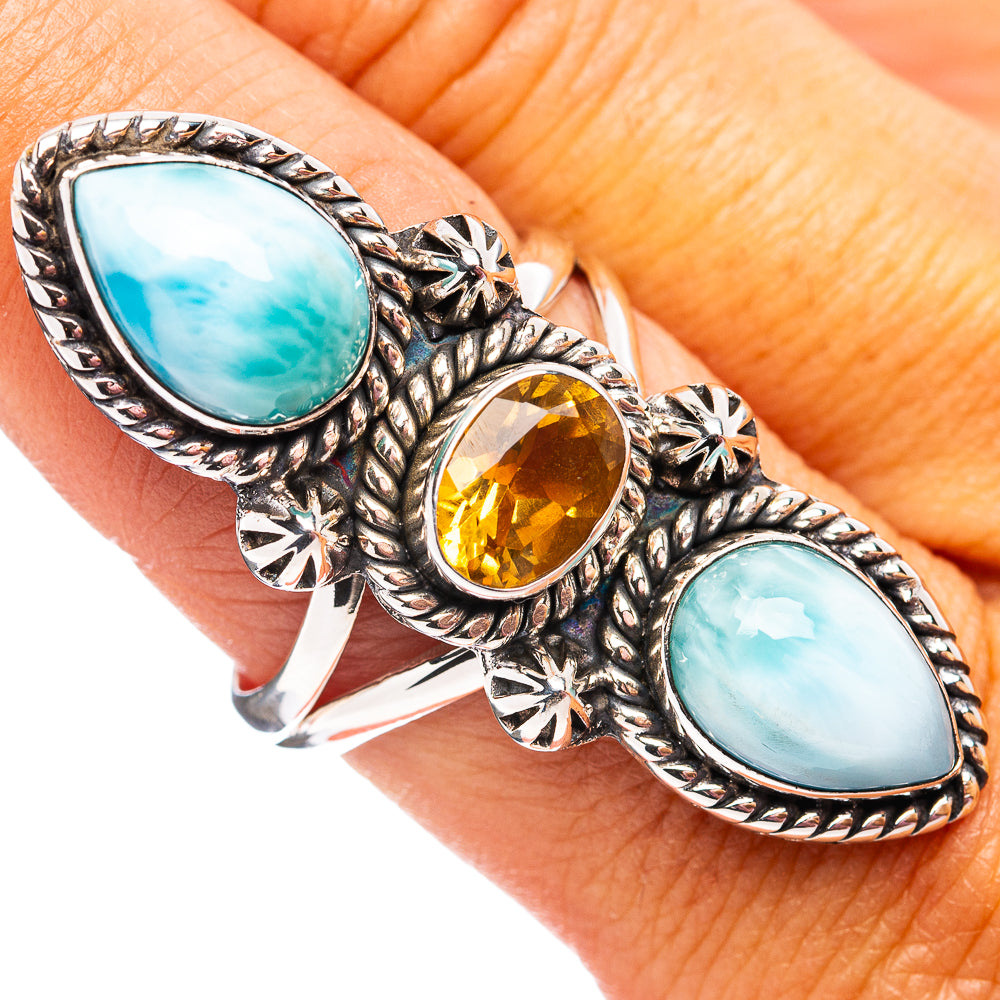 Premium Larimar, Citrine Ring Size 9 (.925 Sterling Silver)