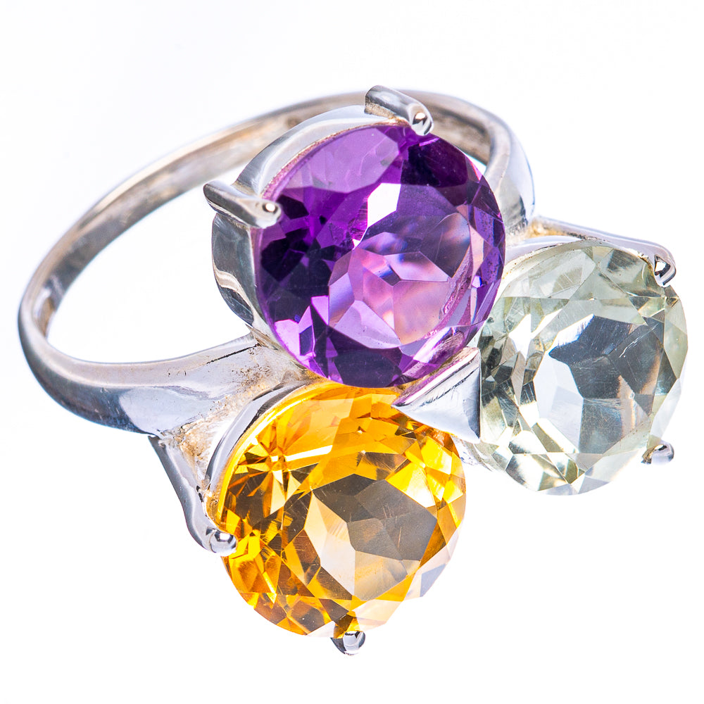 Amethyst, Citrine, White Quartz Ring Size 8.25 (925 Sterling Silver) R2404