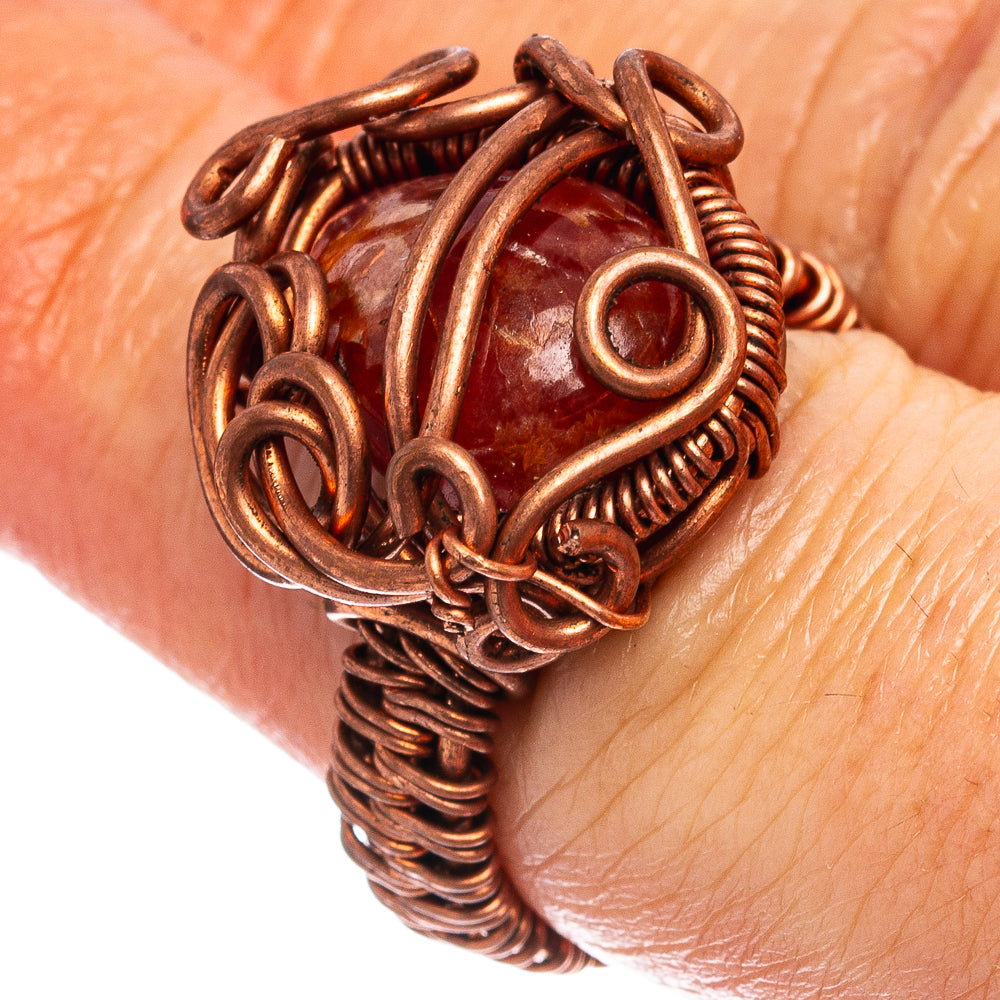 Rhodochrosite Wire Wrap Ring Size 7 (Oxidized Copper)