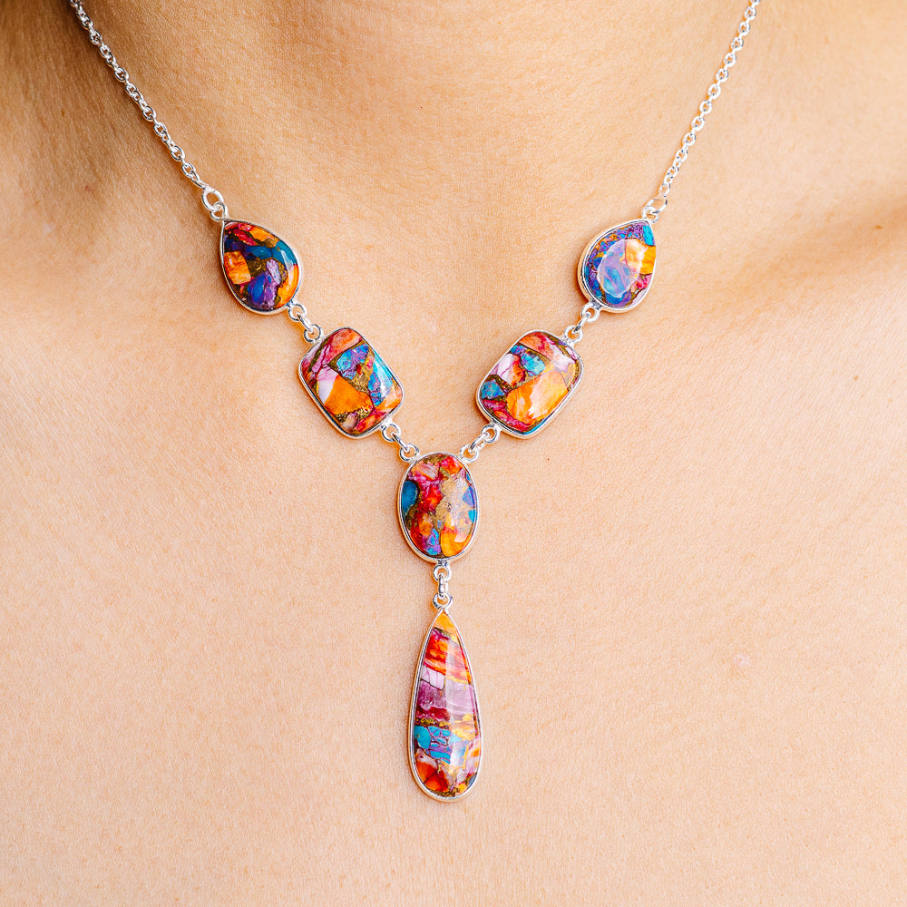 Pink Dahlia Mohave Turquoise Necklace 16 to 18" (.925 Sterling Silver)