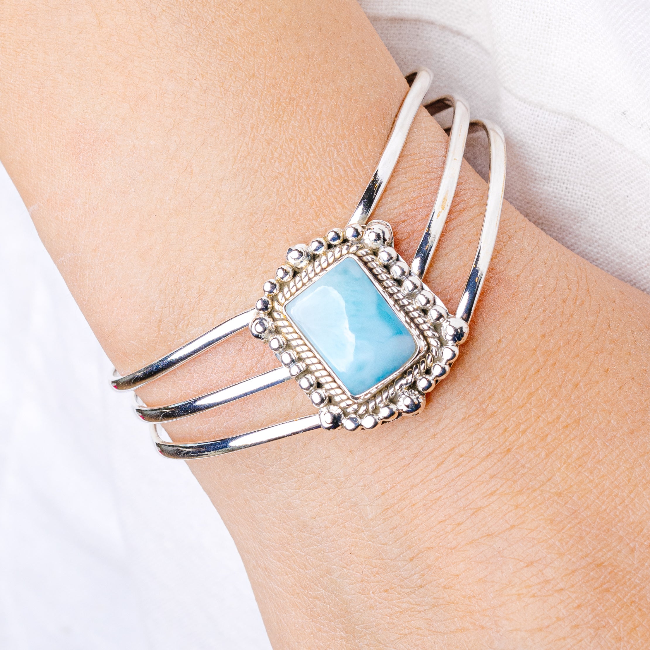 Larimar Cuff Bracelet Adjustable (925 Sterling Silver) B90416