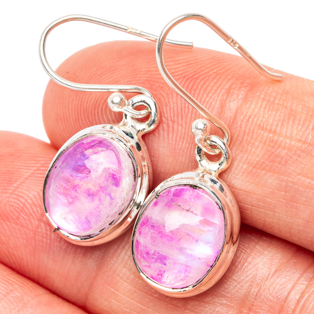 Pink Moonstone Earrings 1 1/8" (925 Sterling Silver) E2559