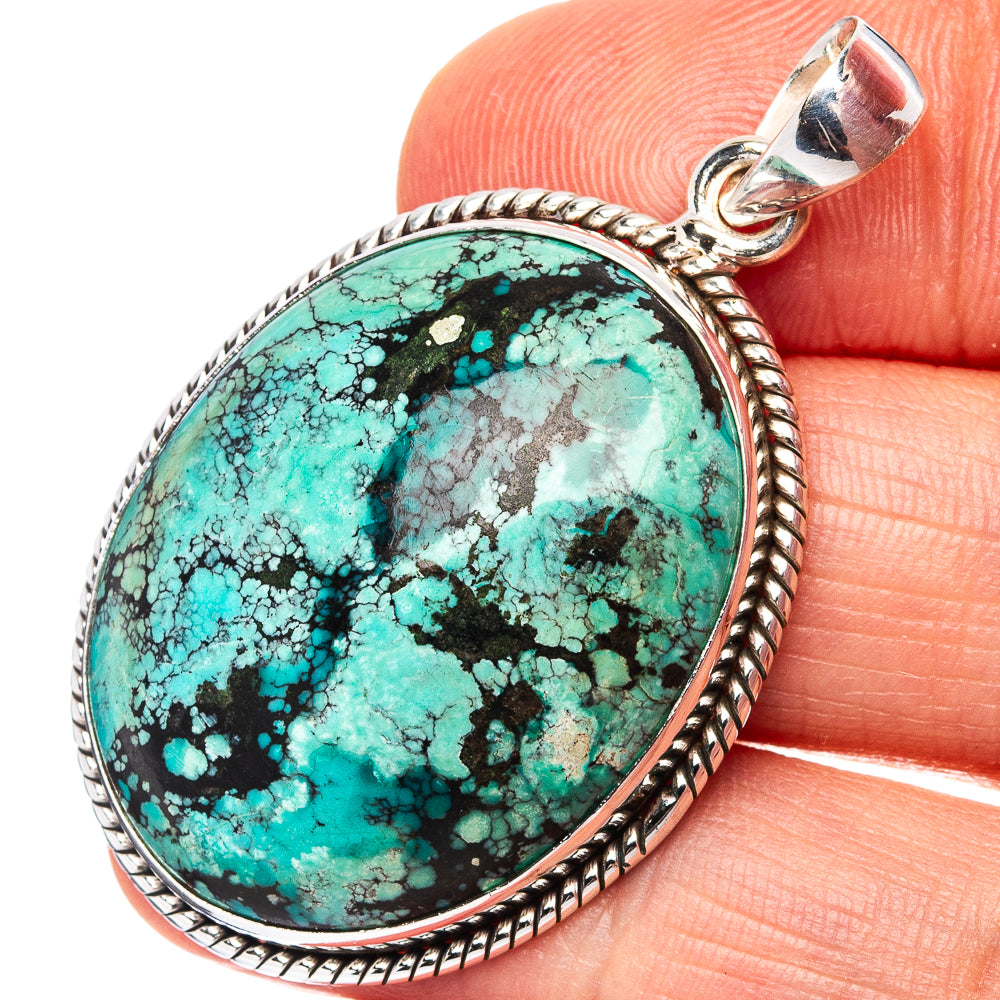 Premium Tibetan Turquoise Pendant 1 3/4" (.925 Sterling Silver)
