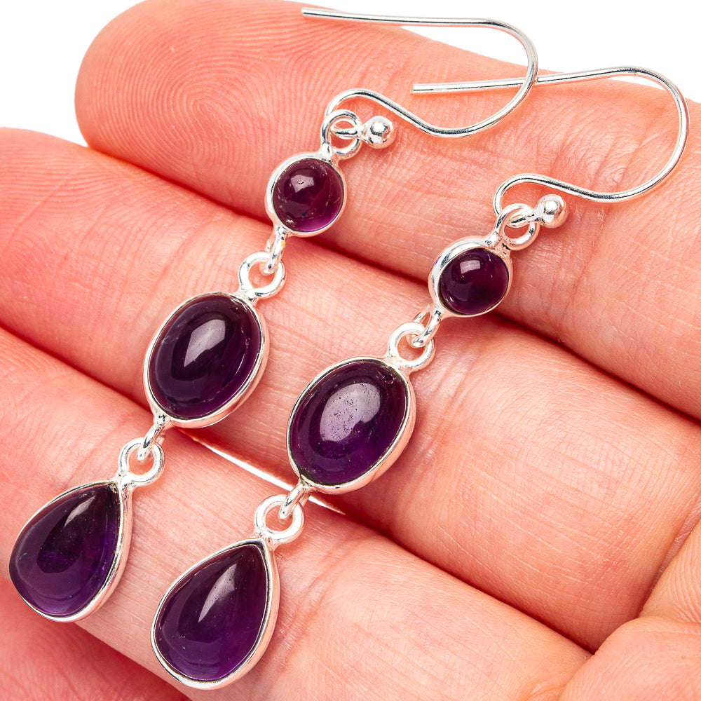 Amethyst Earrings 2 1/8" (925 Sterling Silver) E3051