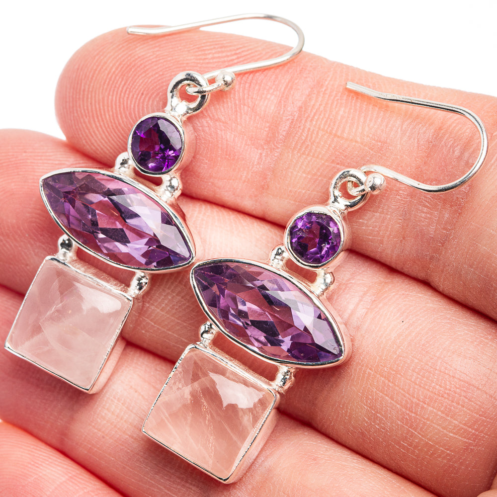 Rose Quartz, Amethyst Earrings 1 5/8" (925 Sterling Silver) E432443