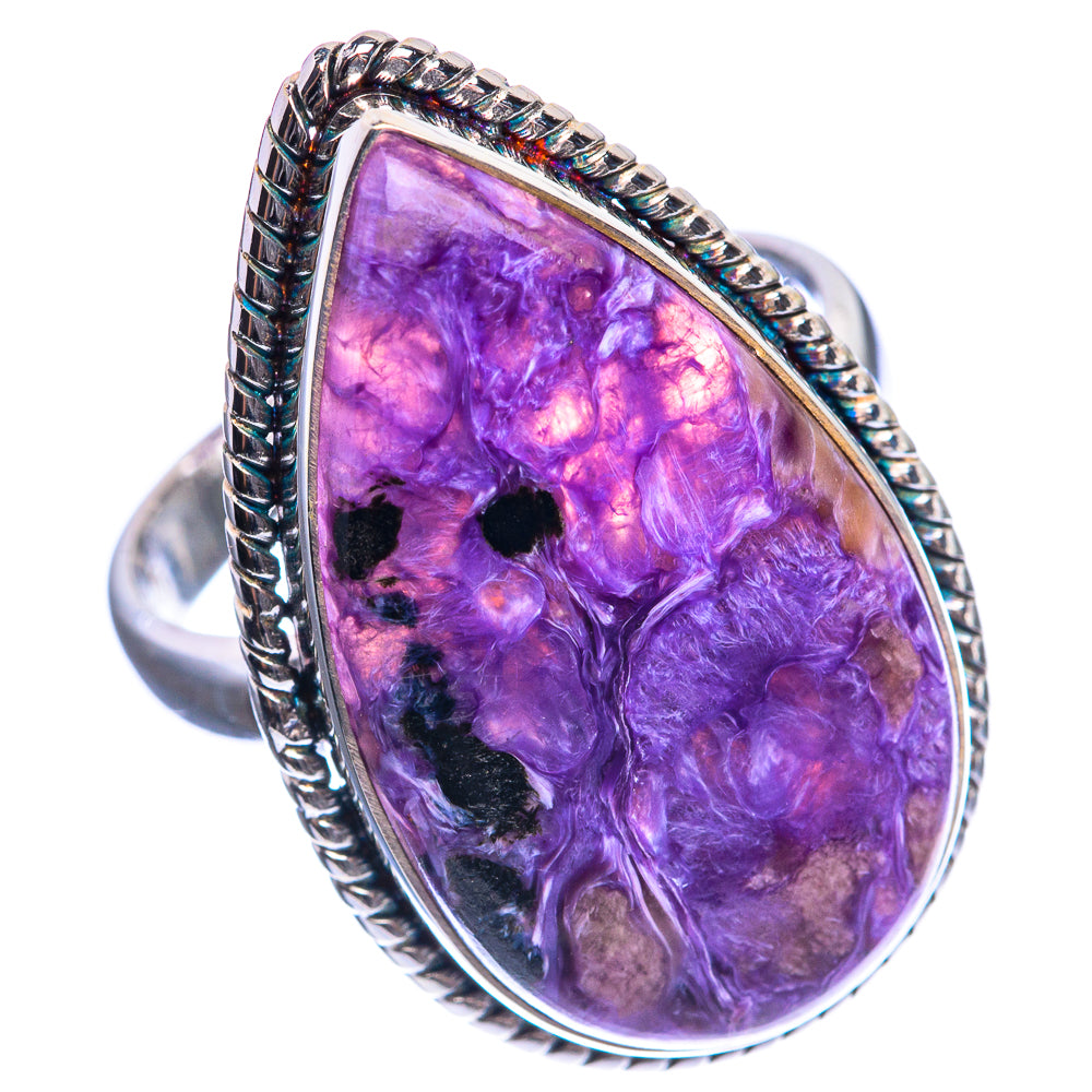 Large Charoite 925 Sterling Silver Ring Size 9