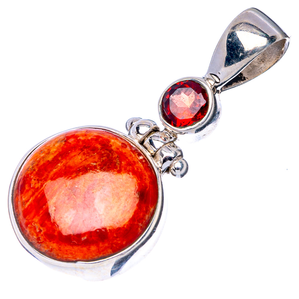Sponge Coral, Garnet Pendant 1 1/4" (925 Sterling Silver) P41114