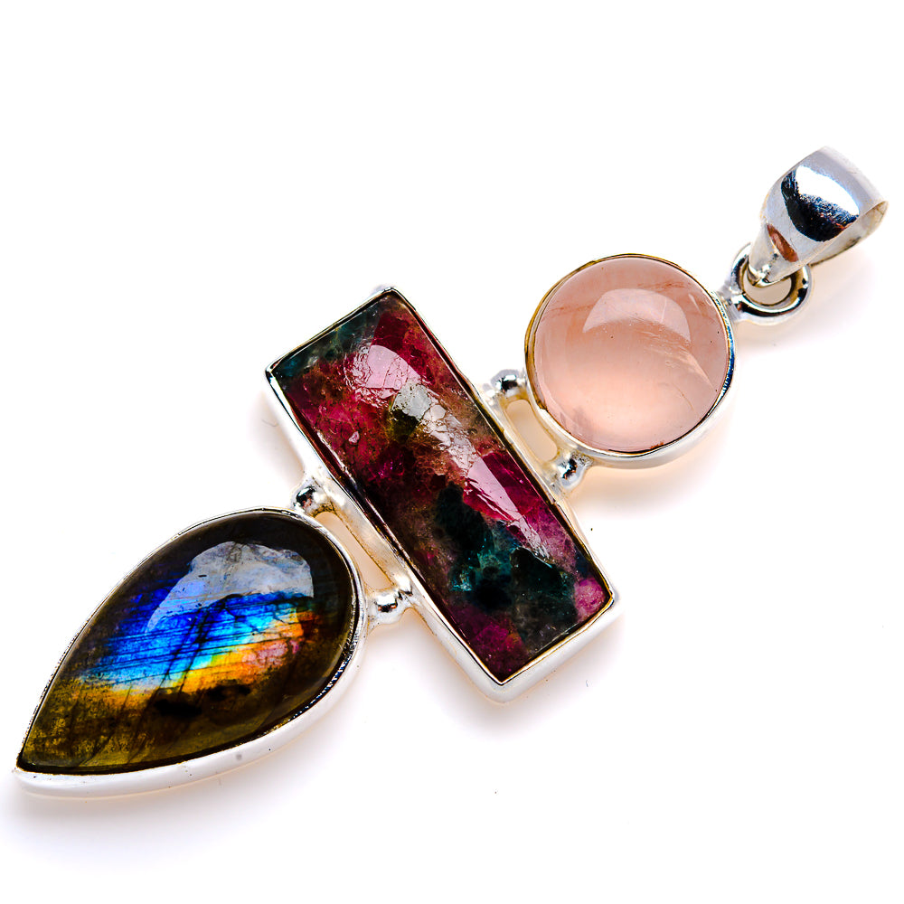 Labradorite, Tourmaline, Rose Quartz Pendant 2 1/4" (925 Sterling Silver) PD38066