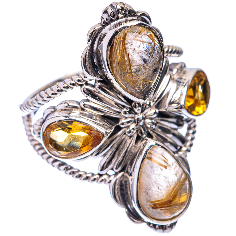 Large Rutilated Quartz, Citrine Ring Size 9 (925 Sterling Silver) R141429
