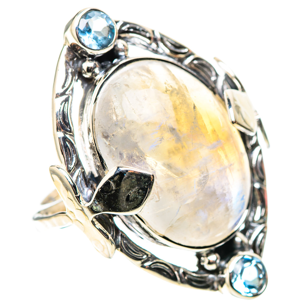 Signature Rainbow Moonstone, Blue Topaz Ring Size 8 (925 Sterling Silver) RING138291