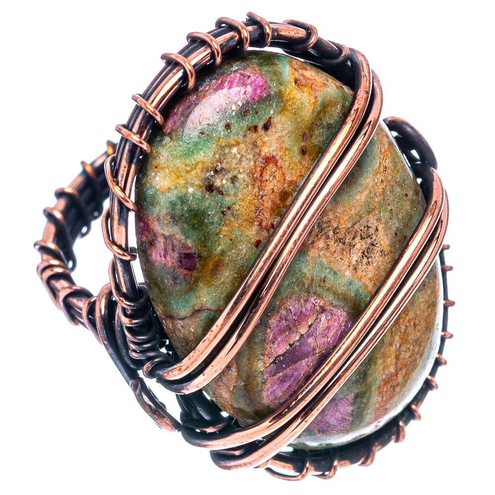 Ruby Fuchsite Wire Wrap Ring Size 5.25 (Oxidized Copper)