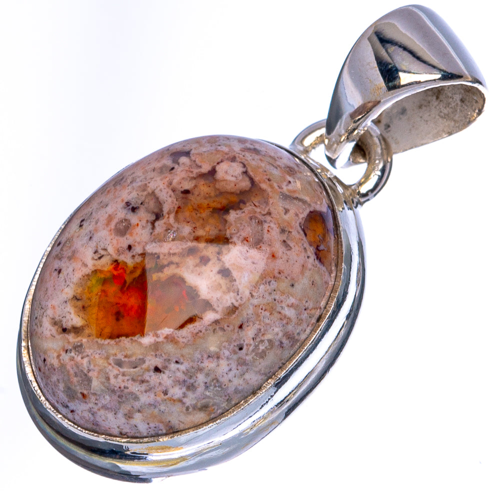 Mexican Fire Opal Pendant 1 1/8" (925 Sterling Silver) P41807