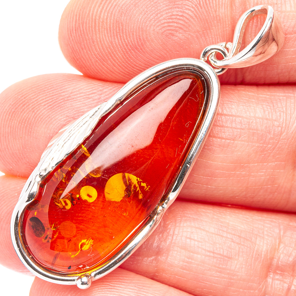Baltic Amber Leaf Pendant 1 3/4" (.925 Sterling Silver)