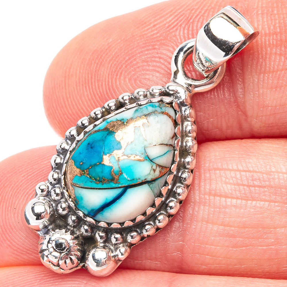 Ice Blue Dahlia Mohave Turquoise Pendant 1 3/8" (.925 Sterling Silver)
