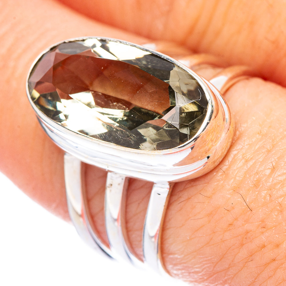 Faceted Green Amethyst Ring Size 8 (925 Sterling Silver) R1766