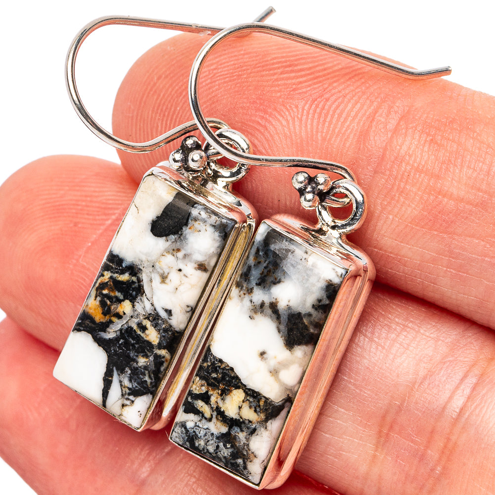 White Buffalo Turquoise Earrings 1 1/2" (.925 Sterling Silver)
