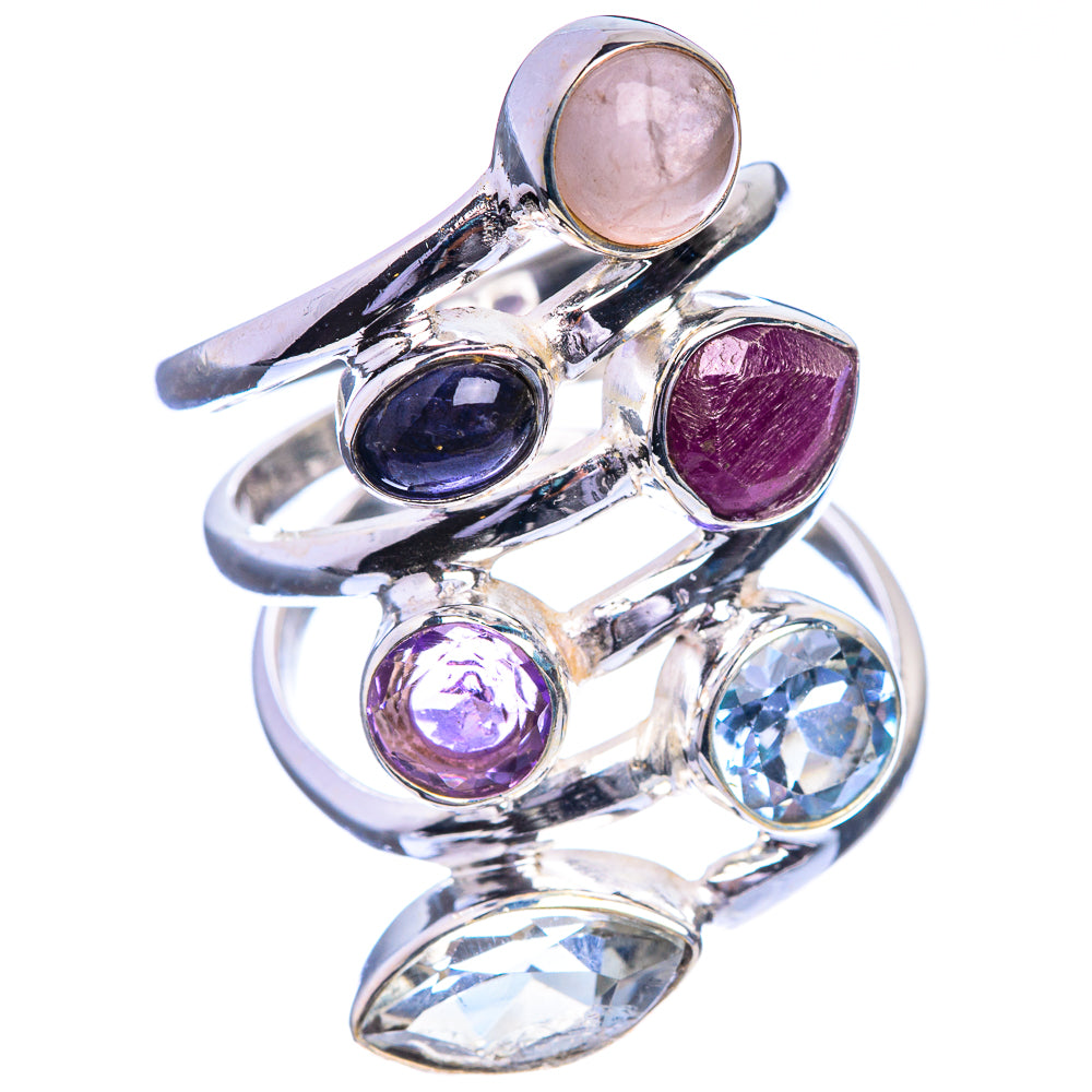 Large Rose Quartz, Tanzanite, Ruby, Amethyst, Blue Topaz, White Quartz Ring Size 6.75 (925 Sterling Silver) R143187